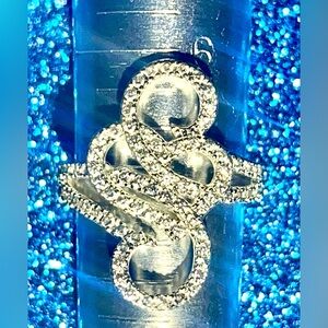 Rhinestone Heart Swirl Silvertone Ring Signed NVC Nataliya V Collister